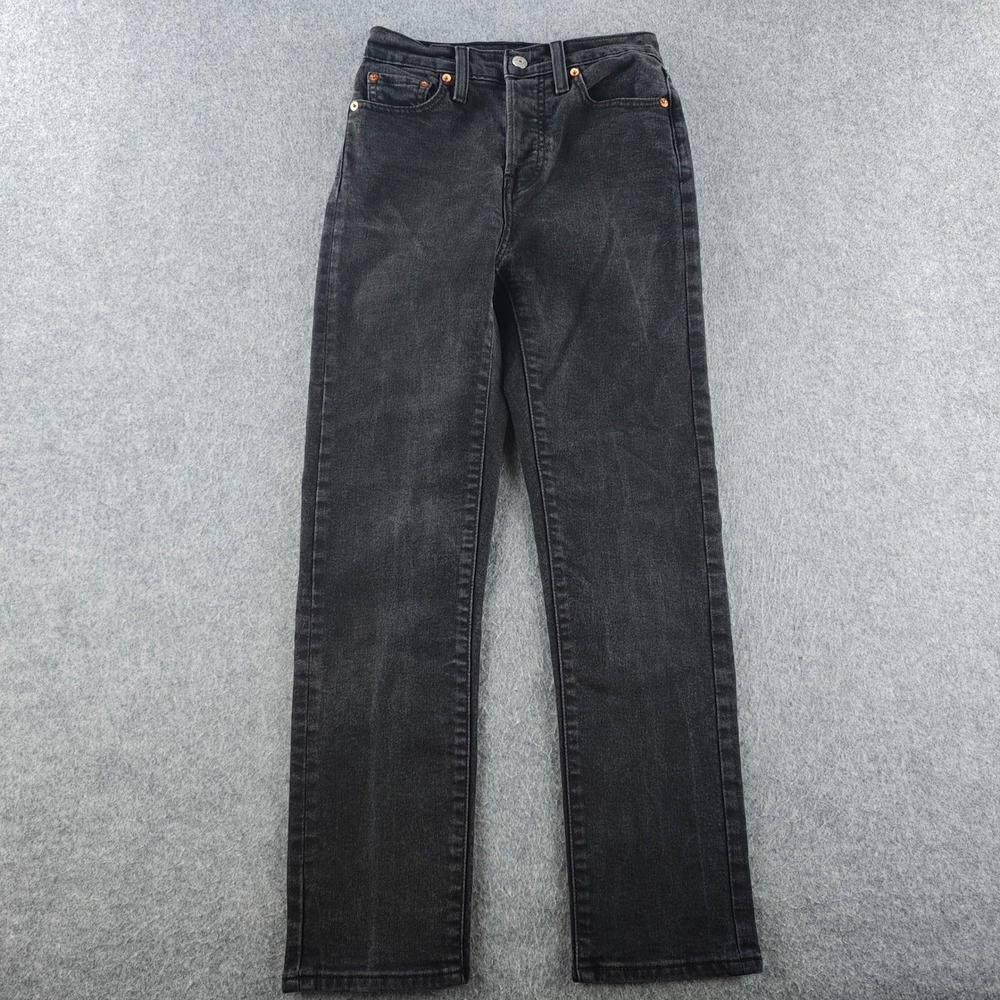 Levi's Wedgie Straight Jeans Womens 25 Black High Waisted Button Fly Denim